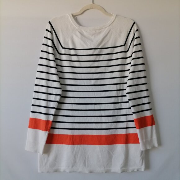 NWT Cyrus Womens White & Orange Round Neck Hi Low Hem Striped Top Size Large - Picture 4 of 6